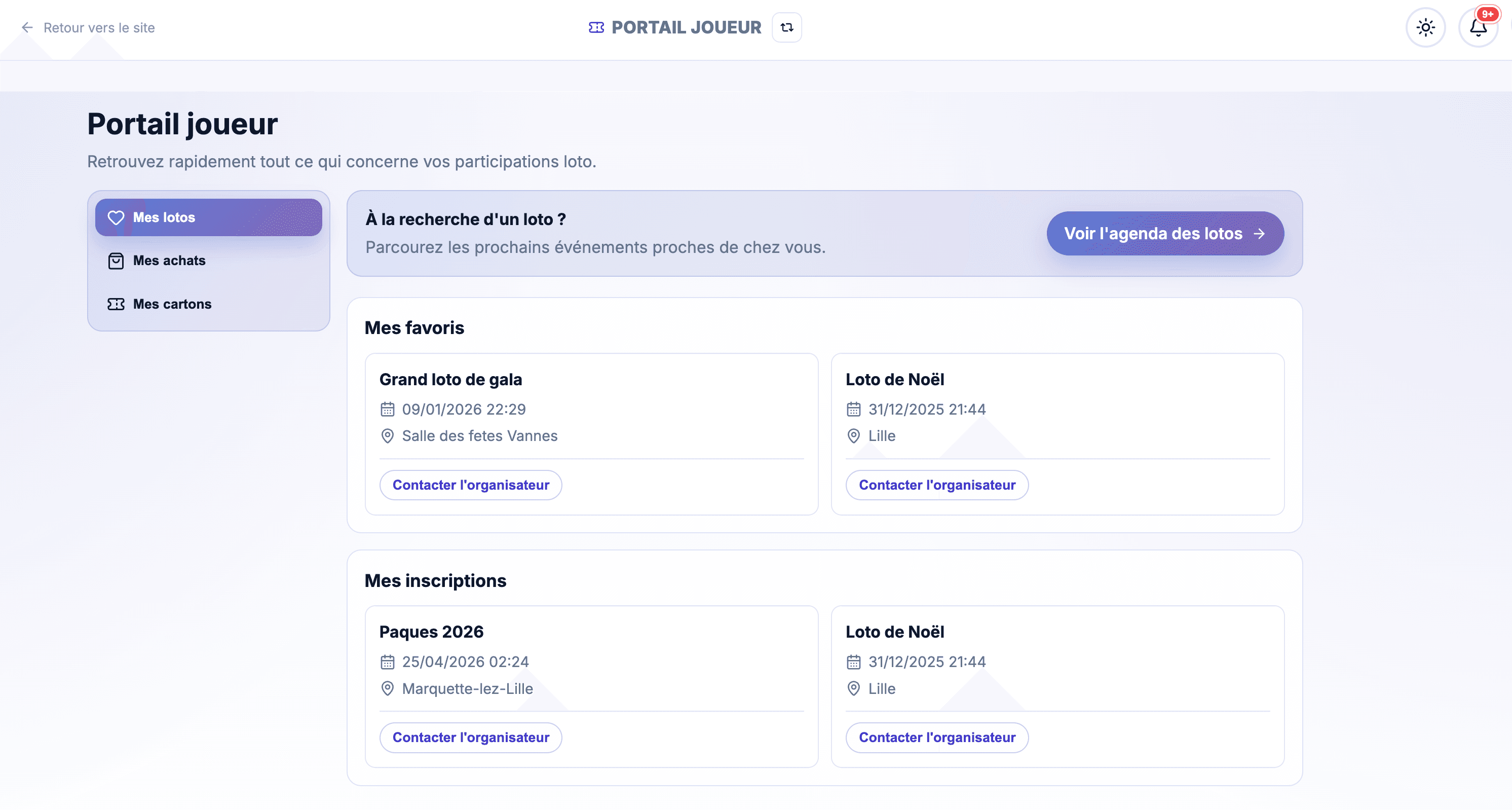 Apercu de l'espace joueur LotoAsso